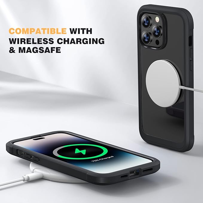 Diaclara Designed for iPhone 14 Pro Case 6.1’’, Full Body Rugged Case w/Built-in Touch Sensitive Anti-Scratch Screen Protector+9H Tempered Glass Camera Lens Protector (Black)
