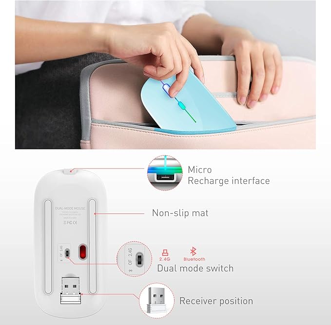 PEIBO Bluetooth Wireless Mouse for Laptop mac MacBook ipad MacBook air MacBook pro pc Desktop Computer Windows Chromebook Notebook (Blue White)