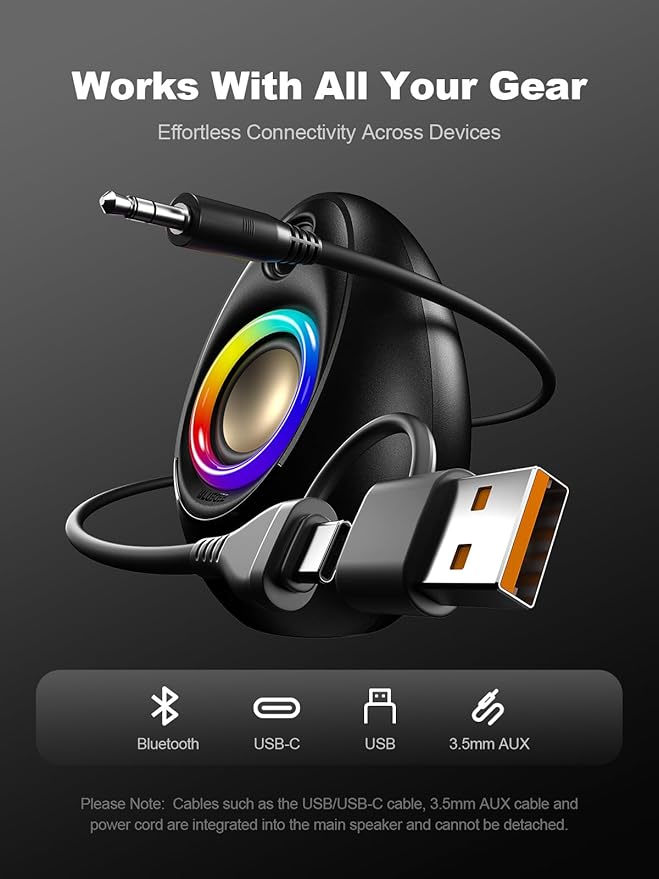 Bluedee Computer Speakers with Subwoofer, 2.1 PC Speakers with Deep Bass and 80W Peak Power, Adapter Powered, Bluetooth 5.4 & USB/USB-C/AUX-in, RGB Desktop Speakers for Computer, Laptop, Monitor