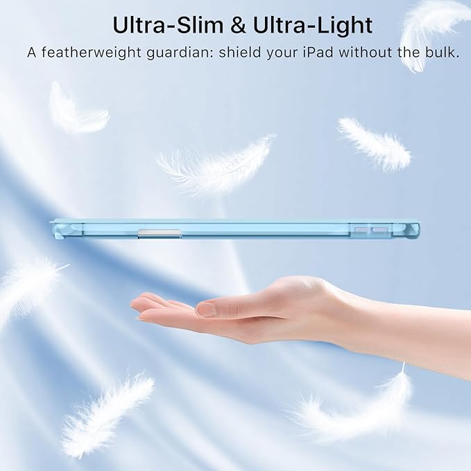 MoKo for iPad Air 11 inch Case (M4/M3/M2) 2026/2025/2024, iPad Air 5th/4th Gen 10.9 inch Case 2022/2020 with Pencil Holder, Slim Light Trifold Cover with Hard PC Translucent Back Shell, Sky Blue