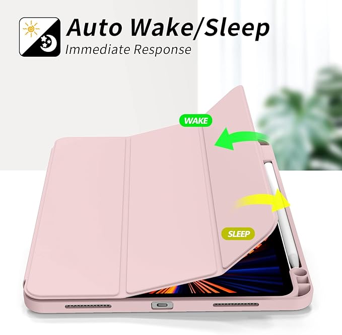 kenke Case for iPad Pro 11 Inch 4th/3rd/2nd Generation (2022/2021/2020) with Pencil Holder, Slim Trifold Smart Cover with Soft TPU Back, Support 2nd Gen Pencil Charging, Auto Sleep/Wake, Pink