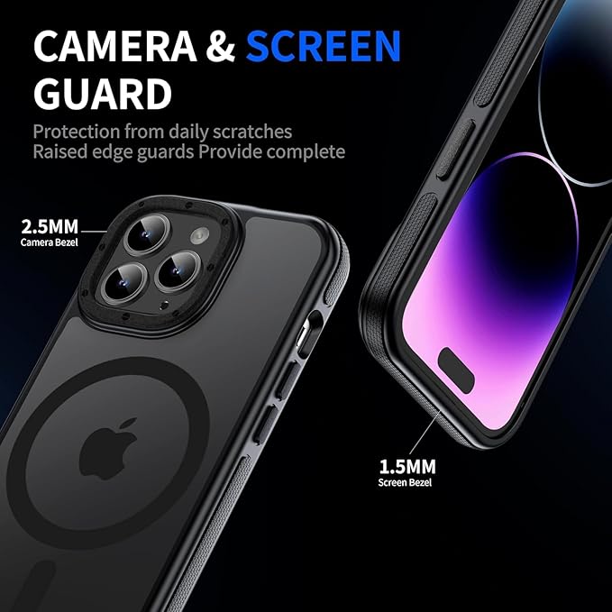 Strong Magnetic case for iPhone 14 pro max [5X Military-Grade Shockproof for iPhone 14 pro max Phone case] Compatible with MagSafe Shockproof Slim Thin Cover 6.7 inch, Black Bumper Case