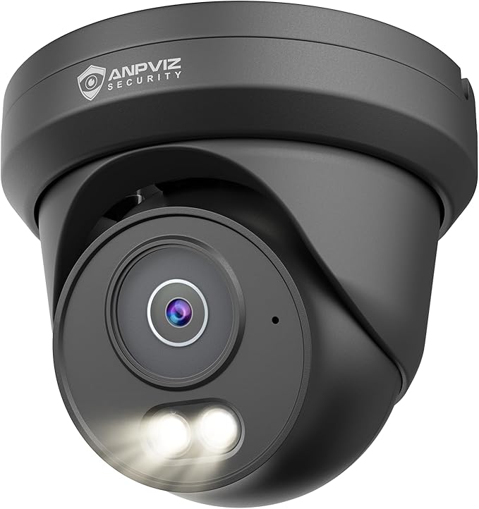 Anpviz 6MP PoE IP Camera Black, 3K Full Metal Turret Security IP Camera Outdoor Wired, Smart Dual Light Color Night Vision, AI Human Vehicle Detection, Built-in Mic, NDAA, IPC-D3B63B-S (U Series)