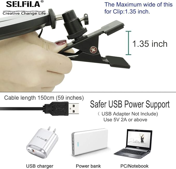 Selfila Ring Light 5 Inch USB Portable, 3200K-6500K Dimmable LED Clip on for Laptop Computer Monitor Phone, Content Creator Makeup Conference Selfie Video (White)
