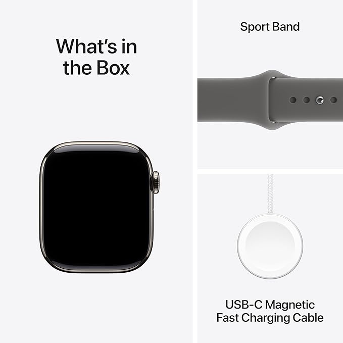 Apple Watch Series 11 [GPS + Cellular 42mm] Smartwatch with Natural Titanium Case with Stone Gray Sport Band - S/M. Sleep Score, Fitness Tracker, Health Monitoring, Always-On Display, Water Resistant