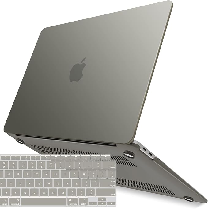 IBENZER Compatible with New MacBook Air 13 inch Case 2022 2021 2020 M1 A2337 A2179 A1932, Plastic Hard Shell Case with Keyboard Cover for Mac Retina Display with Touch ID, Gray, MMA-T13GY+1B
