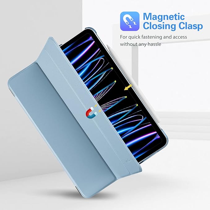ProCase for iPad Pro 11 Inch Case 2022/2021/2020/2018(4th/3rd/2nd/1st Generation), iPad Pro 11" Slim Stand Hard Back Cover Shell Smart Folio Compatible with Pencil/Support Auto Wake/Sleep -SkyBlue