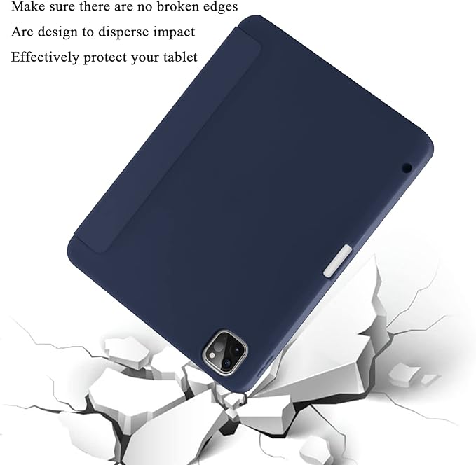 Cases for iPad Pro 12.9 Case 6th/5th/4th Generation (2022/2021/2020) with Pencil Holder [Apple Pencil Wireless Charging] Soft TPU Smart Tri-fold Stand Protective Cover(Dark Blue)