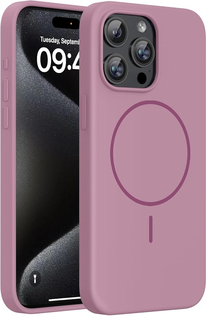 Miracase Magnetic for iPhone 15 Pro Max Case, [Soft Anti-Scratch Microfiber Lining], Compatible with MagSafe, Liquid Silicone Case Shockproof Drop Protection Phone Case for 15 ProMax, Blackcurrant