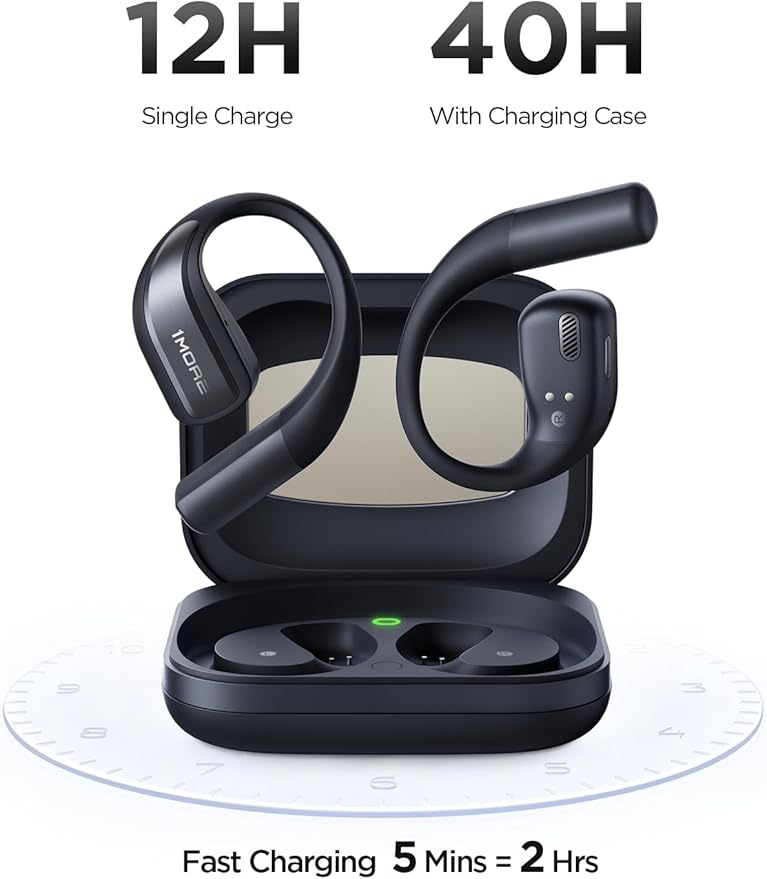 1MORE S70 Open Ear Earbuds Wireless Bluetooth, 40H Battery IPX5 Waterproof, Comfortable Lightweight Headphones for Running Gym Sports, App Control, Clear Calls, Black