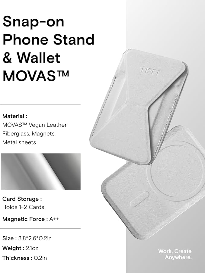 MOFT Magnetic Wallet Stand Compatible with iPhone 17/16/15/14/13/12 Series, Angle Adjustment & Magsafe Compatible MOVAS Phone Stand,Misty Cove