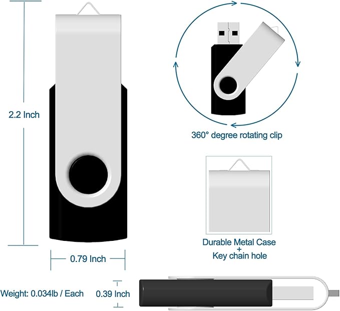 JBOS 20-Pack 512MB USB Flash Drives, USB 2.0, Mix (20pcs) Colors, Foldable, High Speed, Compatible with Windows & Mac
