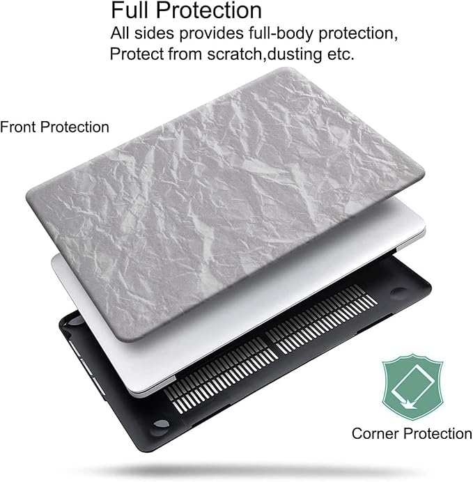 DTangLsm for MacBook Pro 13 inch Case 2026-2016 M2 M1 A2338 A2289 A2251 A2159 A1989 A1706, Textured Leather Hard Shell Cover for MacBook Pro 13 Case + Keyboard Cover, Has Logo Cutout, Wrinkled Grey