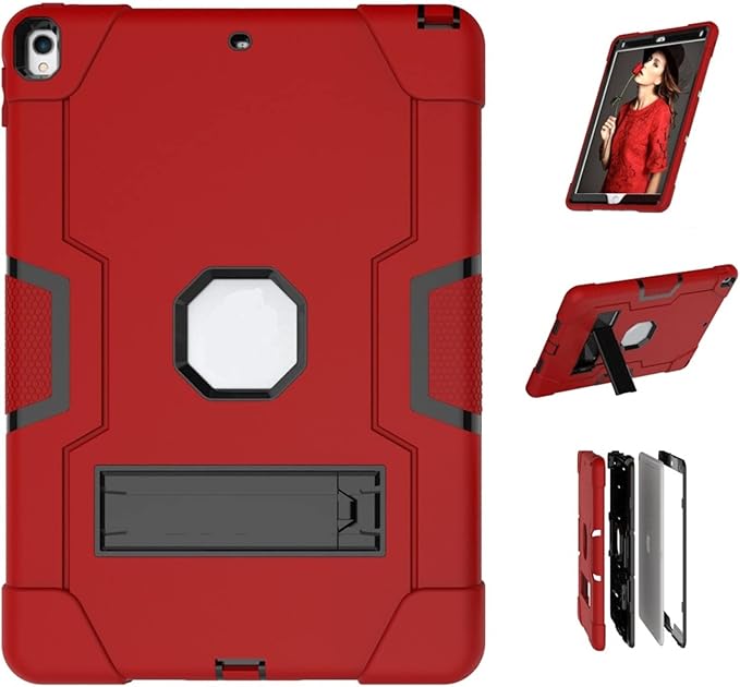 Case for iPad Air 3 10.5" 2019,for iPad Pro 10.5 inch 2017 Case,3 in 1 Hybrid [Soft&Hard] Heavy Duty Rugged Stand Shockproof Anti-Slip Anti-Scratch Full-Body Protective Case,Red/Black