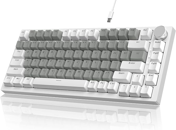 Attack Shark ajazz AK820 75% Mechanical Gaming Keyboard with Knob Hot Swappable Custom Gasket Mounted Keyboard USB-C Wired White LED Linear HP Red Switch for PC/Win/Mac
