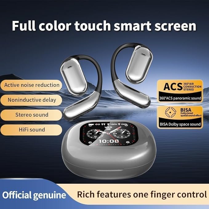 Open Ear Bluetooth 5.4 Earbuds -Bone Conduction Headphones 2025 New Intelligent Touch Screen Ultra Comfy Over The Ear Bluetooth Earbuds with Earhooks IPX7 Waterproof for Exercise 9
