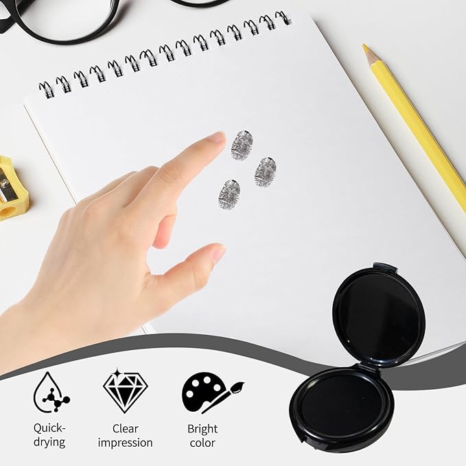 Inkless Fingerprint Ink Pad 6 Pcs, Quick-Drying & Portable, for Office Notary Supplies, Identification Security ID & Law Enforcement Fingerprint Cards Stamp Pad (Black
