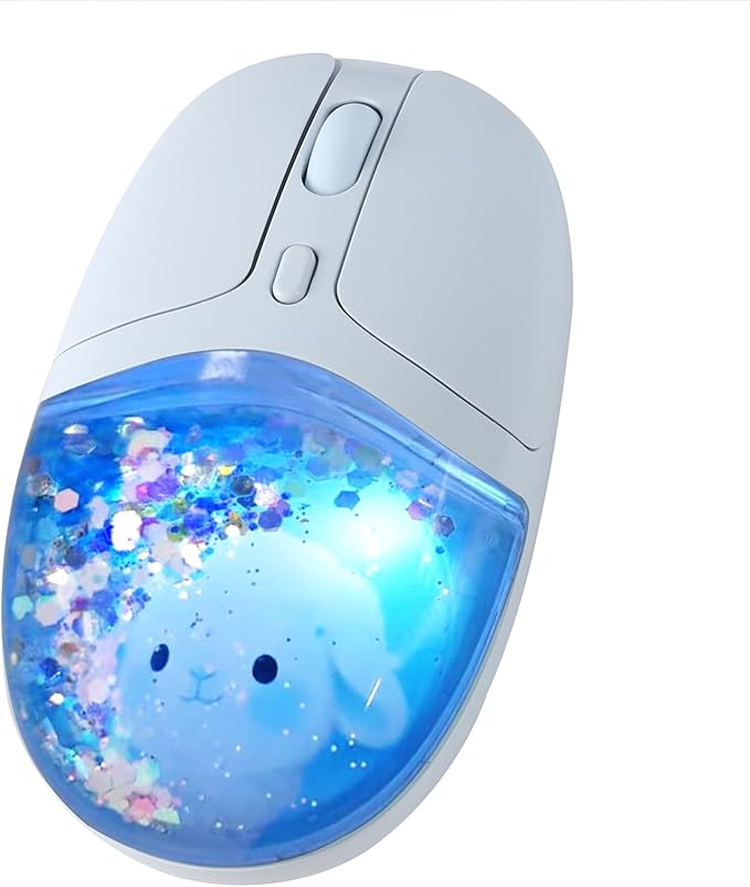 elec Space Wireless Bluetooth Mouse -Cute Clear Aqua Design, Glitter Liquid Sand Water Mouse with Optical Precision, Silent Clicks, LED Breathing Light,Transparent Retro Style for Home Office (Blue)
