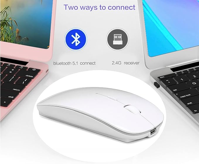 PEIBO Bluetooth Wireless Mouse for Laptop mac MacBook ipad MacBook air MacBook pro pc Desktop Computer Windows Chromebook Notebook (White)