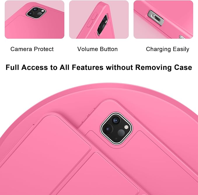 ZryXal iPad Pro 11 Inch Case (M5) 2025/ (M4) 2024 (Model: A2836/A2837/A3006), Trifold Stand Smart Cover with Pencil Holder and Soft TPU Back, Auto Wake/Sleep (New Peach Red)
