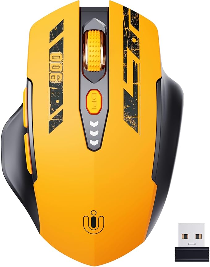 Uineer Wireless Mouse,Upgraded 2.4GHz Rechargeable (Battery Level Visible) Ergonomic Computer Mouse,4 Levels DPI, Wireless Mice for Laptop Computer(Yellow)