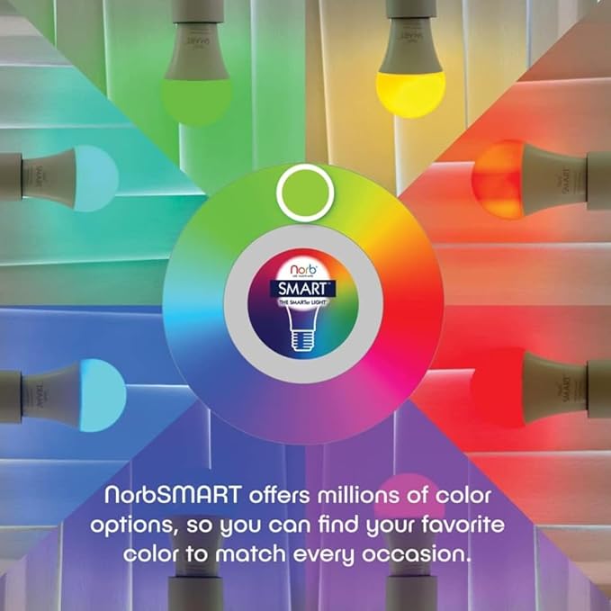 NorbSMART - Circadian Rhythm Supporting Tunable LED w/NorbSMILE, Sleep, Relief, Cozy, and Custom Colors in One Bulb. WiFi Enabled App, Alexa/Echo/Google Home, 9W, BR30, No Hub Required (2-Pack)