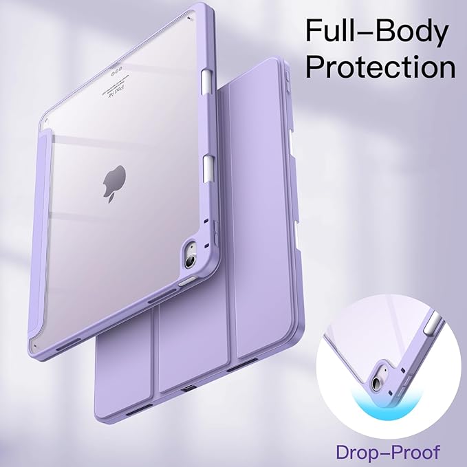 JETech Case for iPad Air 13-Inch M4/M3/M2 (2026/2025/2024) with Pencil Holder, Clear Transparent Back Shell Slim Stand Shockproof Tablet Cover, Auto Wake/Sleep (Purple)