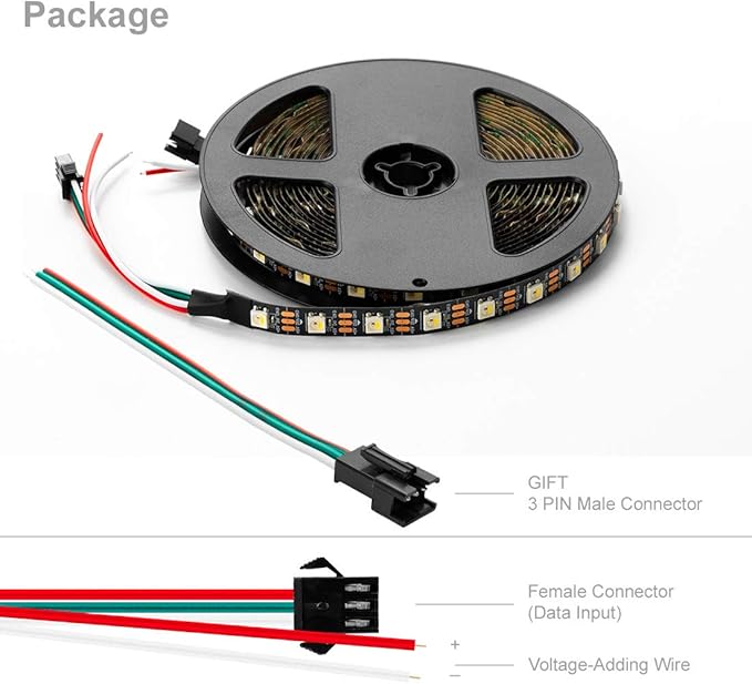BTF-LIGHTING RGBW RGB+Cool White SK6812 (Similar WS2812B) 4 Colors in 1 LED Strip Individually Addressable 16.4ft 60Pixel/m 300LED Light Dream Color IP30 DC5V Black PCB (No Adapter or Controller)