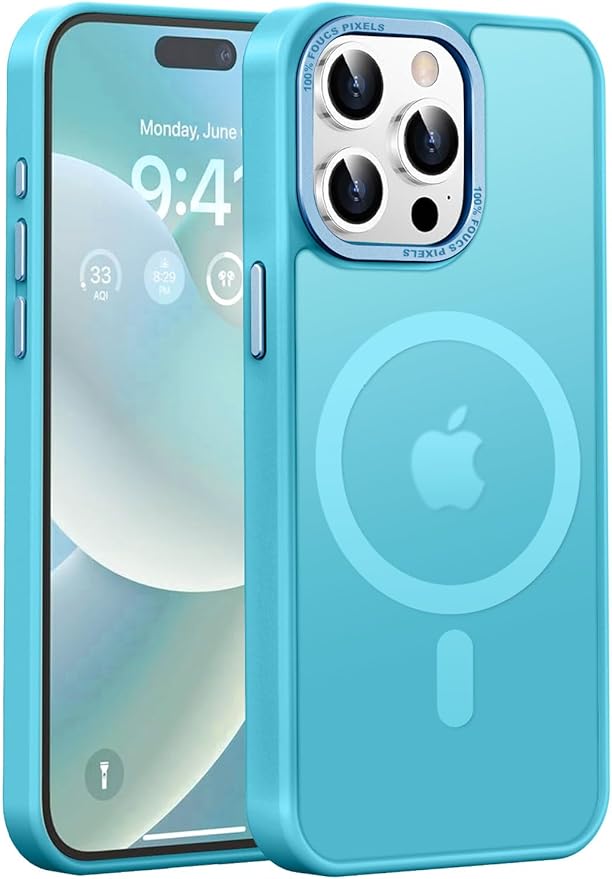 Newfuture Magnetic for iPhone 15 Pro Case [Compatible with Magsafe] [Military Grade Drop Protection] Translucent Matte Anti-Fingerprint Shockproof Phone Case for iPhone 15 Pro 6.1 inch, Lake Blue