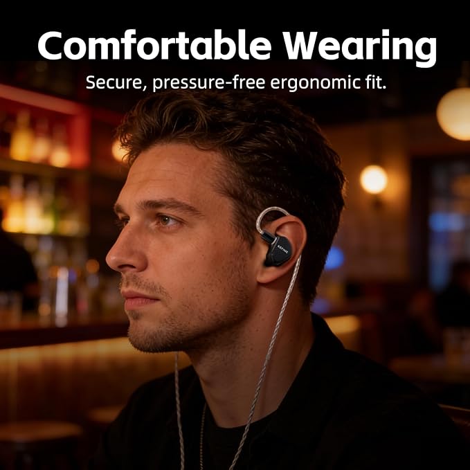Klean in Ear Monitor, Wired Gaming Earbud, 10mm DLC Diaphragm Dynamic Driver, Wired Earbuds with Interchangeable Tuning Nozzles, HiFi IEM for Audiophile, Musician & Gaming (Black, 3.5mm)