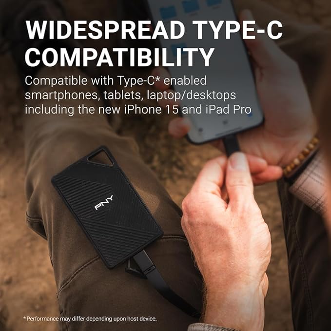PNY RP60 1TB Portable SSD - Up to 2000MB/s, USB-C, USB 3.2 Gen2x2 - Rugged, IP65 Rated, Water/Dust/Drop Resistant - External Solid-State Drive - PSD0CS3060-1TB-RBA