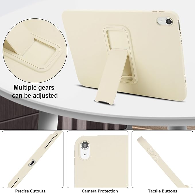 Shockproof Case for iPad 10th/11th Gen, TPU & Hard PC Back Cover with Kickstand Feature Screen & Camera Defense Cleaning Cloth + Stylus Included for iPad 11th 10th Gen, Beige