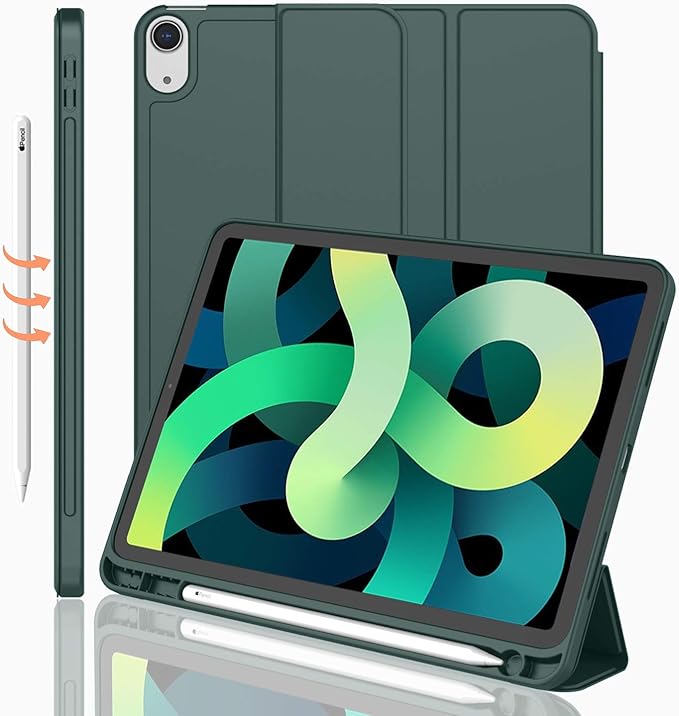 iMieet iPad Air 11 Inch Case M4/M3/M2(2026/2025/2024), iPad Air 5th/4th Generation Case 2022/2020 10.9 Inch with Pencil Holder,Trifold Stand Smart Case with Soft TPU Back(Midnight Green)