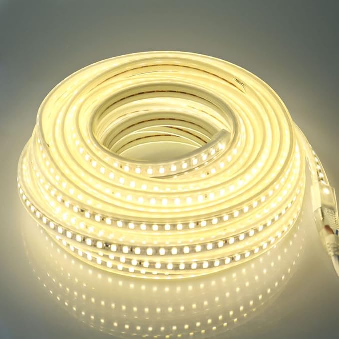 Outdoor LED Strip Lights Waterproof 82.02FT White 120V LED Light Strip Bright Rope Lights 120LEDs/m for Under Cabinet Lights Bedroom Closet Hallway Roof Patio 25M