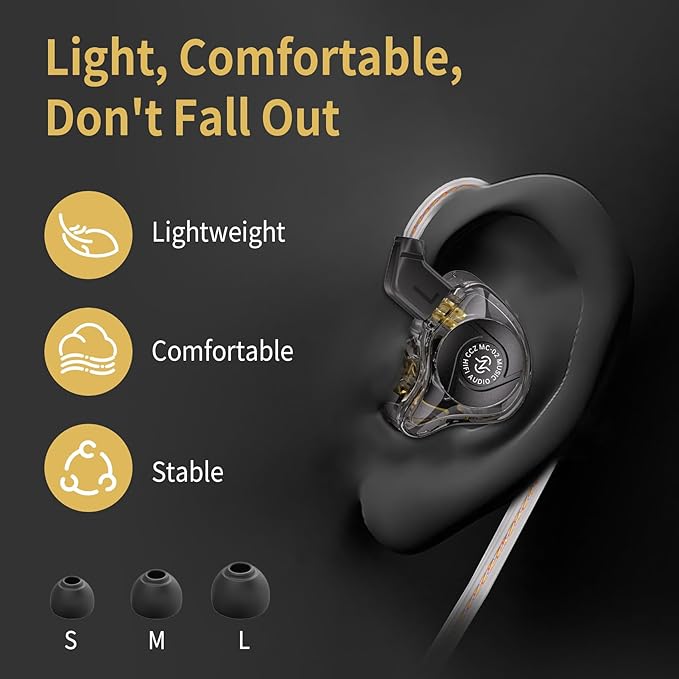 HiFi IEM for Gaming, CCZ MC02 in Ear Monitors, Clear Crystal Sound Gaming Earbuds, 10mm 1DD Wired Headphones with Patented IEMS Ear Tips for Computer Laptop School Students (Clear Cyan, With Mic)