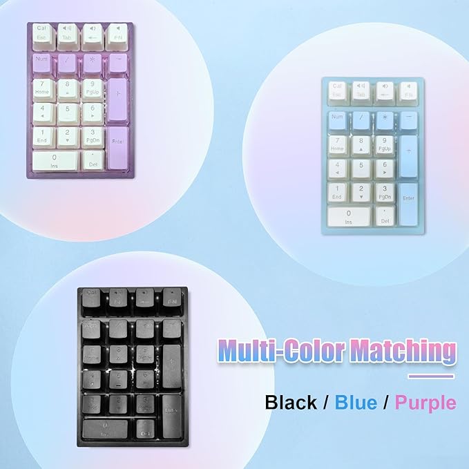 BOYI TD21 HotSwap Mechanical Numeric Keypads,21 Keys Mini Numpad Portable Keypad BT5.0/2.4G/Wired Keyboard RGB Number Pad Wireless Numeric Keypad(Black Color with OEM Profile PBT Pudding Keycaps)