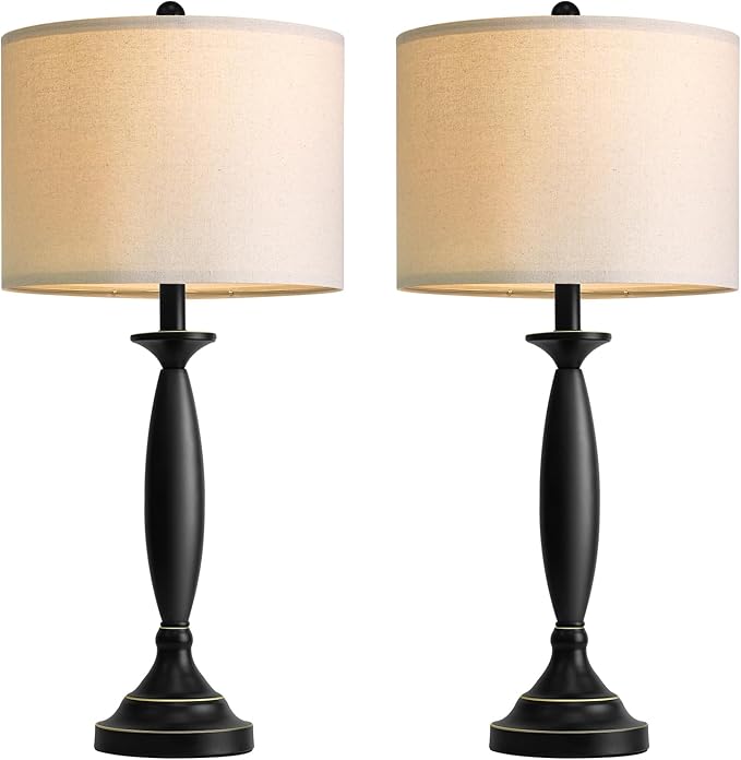 Oneach 28" Modern Table Lamps Set of 2 for Living Room, Black Metal Bedside Lamps with USB Ports, Nightstand Lamps Set for Bedroom End Table Home Office(Bulbs not Included)