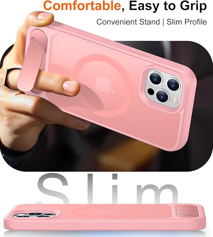 Magnetic Compatible with iPhone 12 Case & iPhone 12 Pro Case, [Built-in Invisible Kickstand][Compatible with MagSafe][Military Grade Shockproof] Slim Translucent Matte Phone Case 6.1"