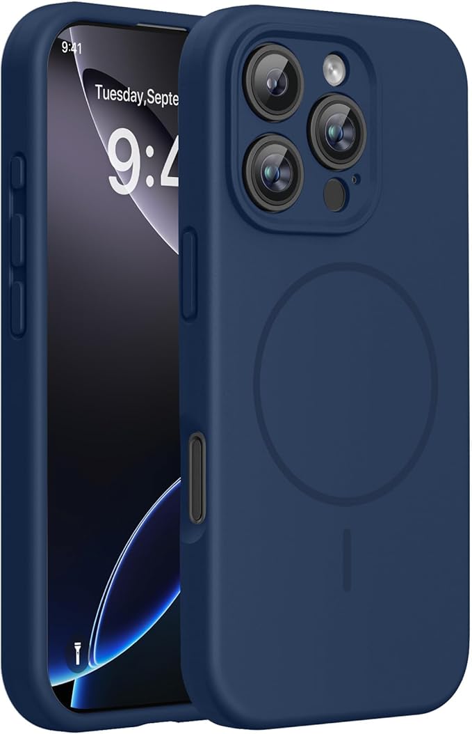 Miracase Magnetic for iPhone 16 Pro Max Case, [Soft Anti-Scratch Microfiber Lining], Compatible with MagSafe, Liquid Silicone Case Shockproof Drop Protection Phone Case for 16 ProMax,Dark Blue