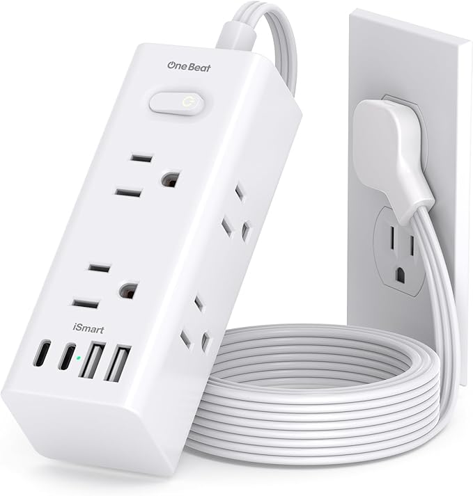 5Ft Extension Cord with Multiple Outlets, Flat Plug Power Strip Surge Protector with 5 Ft Long Cord, 6 Outlet 3 USB Ports (1 USB C), Multi Outlet Wall Plug for Travel, College, Dorm Room Essentials