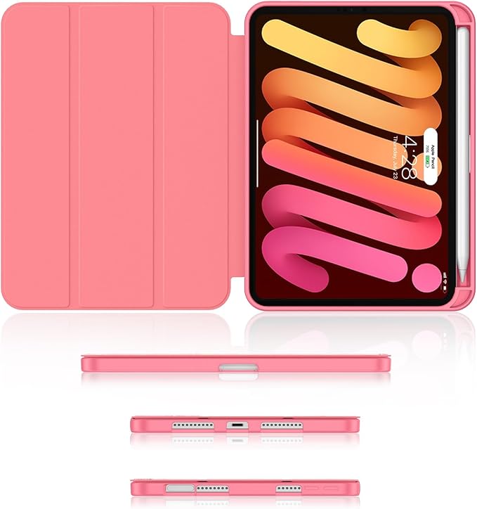 Soke Case for iPad mini 7(A17 Pro) 2024/iPad Mini 6 2021 8.3 inch with Pencil Holder-[Pencil Charging + Auto Wake/Sleep], Soft TPU Back Cover for iPad mini 7th/6th Generation(Watermelon Marble)