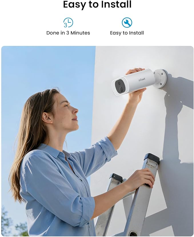 ieGeek Camera Outdoor Wireless, 2K WiFi Battery Powered Cameras for Home Security with Embedded Solar Panel, AI Motion Detection, Smart Spotlight & Alarm, Color Night Vision