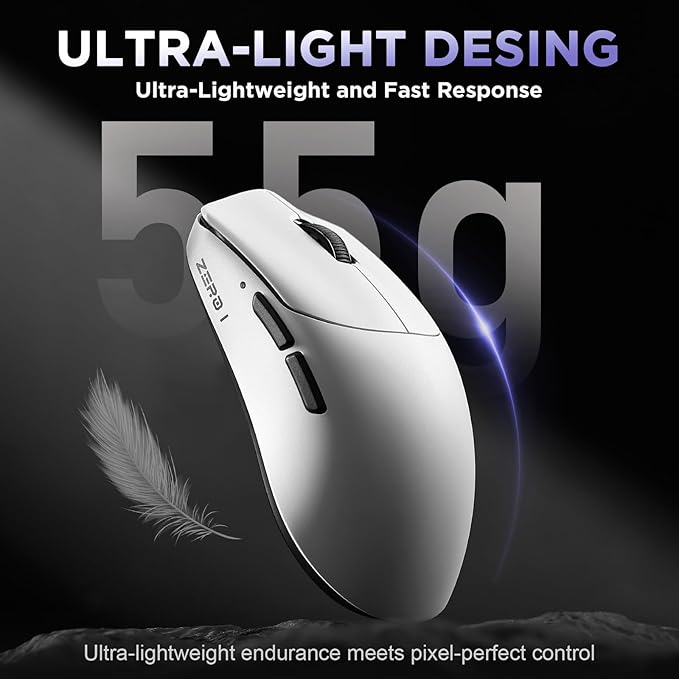 Zero 1 Pro Gaming Mouse,55g Ultralight Wireless Mouse, PAW3311 12K DPI, Tri-Mode 2.4G/Bluetooth/USB-C,Programmable Ergonomic Design,for Laptop/PC/Mac(White)