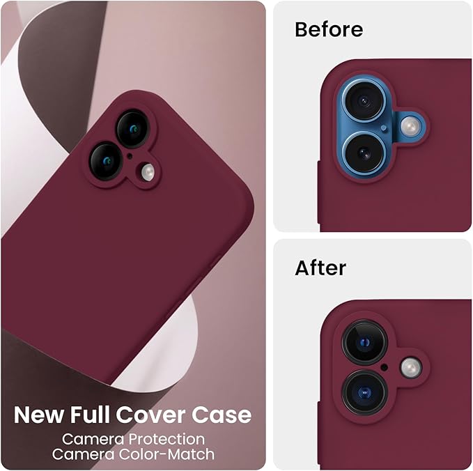 FireNova Designed for iPhone 16 Case, Silicone Upgraded [Camera Protection] Phone Case, Soft Anti-Scratch Microfiber Lining Inside, 6.1 inch, Plum