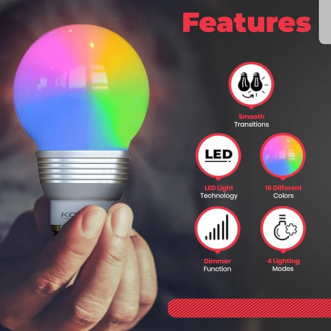 Kobra LED Color Changing Light Bulb with Remote Control (4-Pack) - 16 Different Color Choices Smooth, Fade, Flash or Strobe Mode - Smart Remote Lightbulb - RGB & Multi Colored