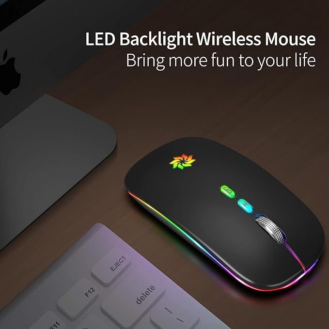 KBCASE Wireless Mouse, LED Wireless Mouse for Laptop, Slim Silent Mouse 2.4G Rechargeable Wireless Computer Mouse for Laptop, MacBook, iPad, Chromebook, with USB & Type-c Receiver