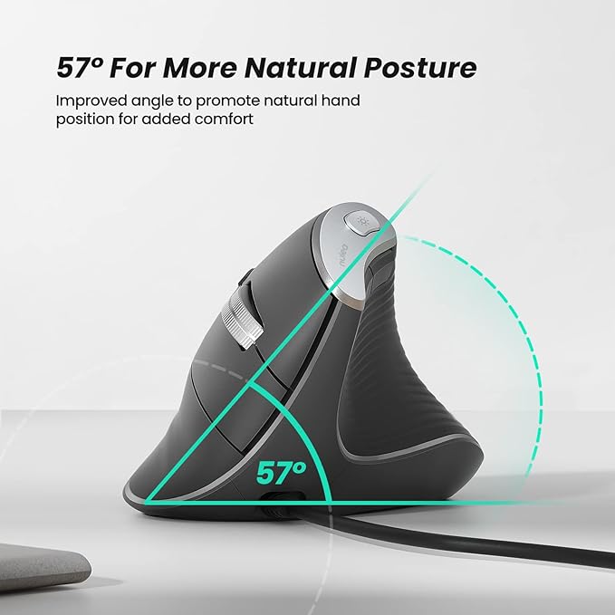 Nulea M504 Wired Vertical Mouse, USB Ergonomic Optical Mouse with 4 Adjustable DPI, 11 RGB Backlight Modes, Compatible for Laptop, PC, Desktop, Mac, Grey