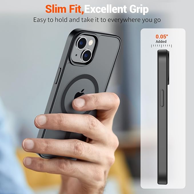 SUPFINE Magnetic for iPhone 15 Plus Case & iPhone 14 Plus Case(Compatible with MagSafe)(Military Grade Drop Protection) Translucent Shockproof Phone Cover,Black