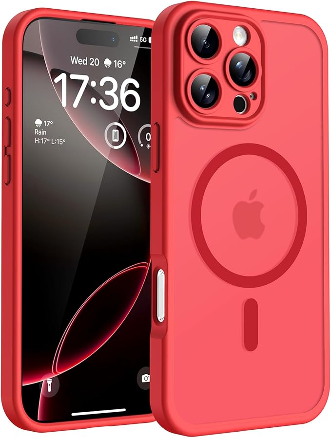 TOCOL for iPhone 16 Pro Max Phone Case Compatible with Magsafe Full Camera Protection Drop Protection Magnetic Translucent Matte Back Bumper Phone Case for 16 Pro Max 6.9-Inch (Red)