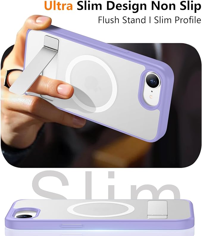SPIDERCASE Magnetic for iPhone 17e Case for iPhone 16e Case, with [3 Stand Ways] [Military Grade Drop Protection] Invisible Stand Shockproof Slim Case for iPhone 17e/16e 6.1 inch, Light Purple